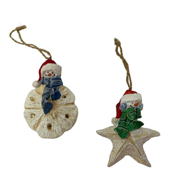 Beachy Christmas Ornaments - Snowman on a Starfish, & Snowman on a Sand Dollar - Picture 5 of 5